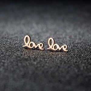 Love Script Earrings 304 Stainless Steel 18K Rose Gold Plated‎ Valentine's Day
